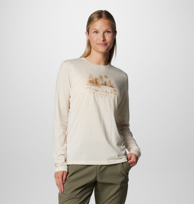 Camiseta manga larga Hidden Haven para mujer, Color: Chalk, Treehome Omblur, image 1
