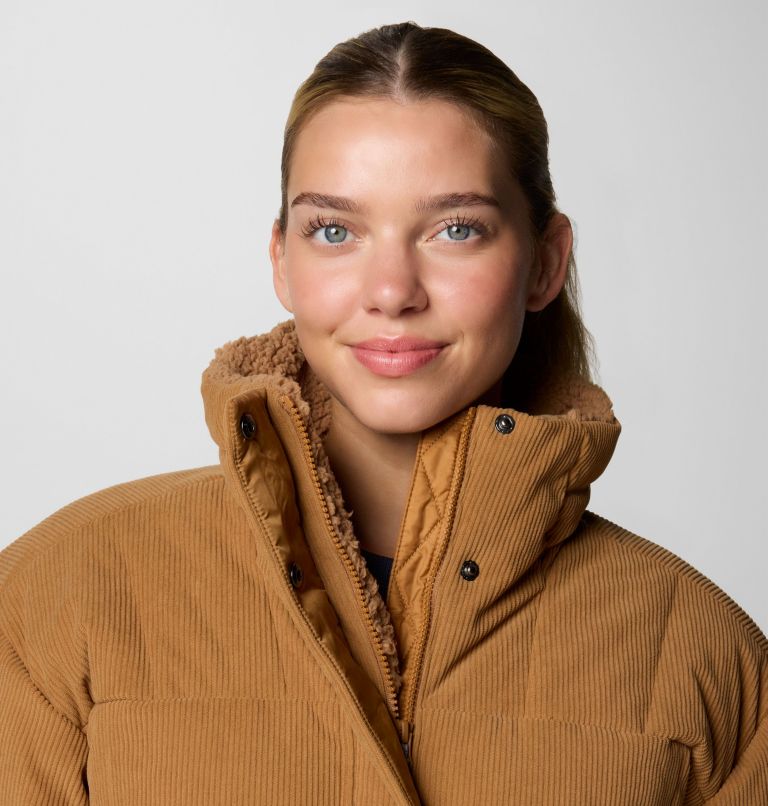 Women's Ruby Falls II Novelty Sherpa Puffer Jacket, Color: Camel Brown Corduroy, image 5