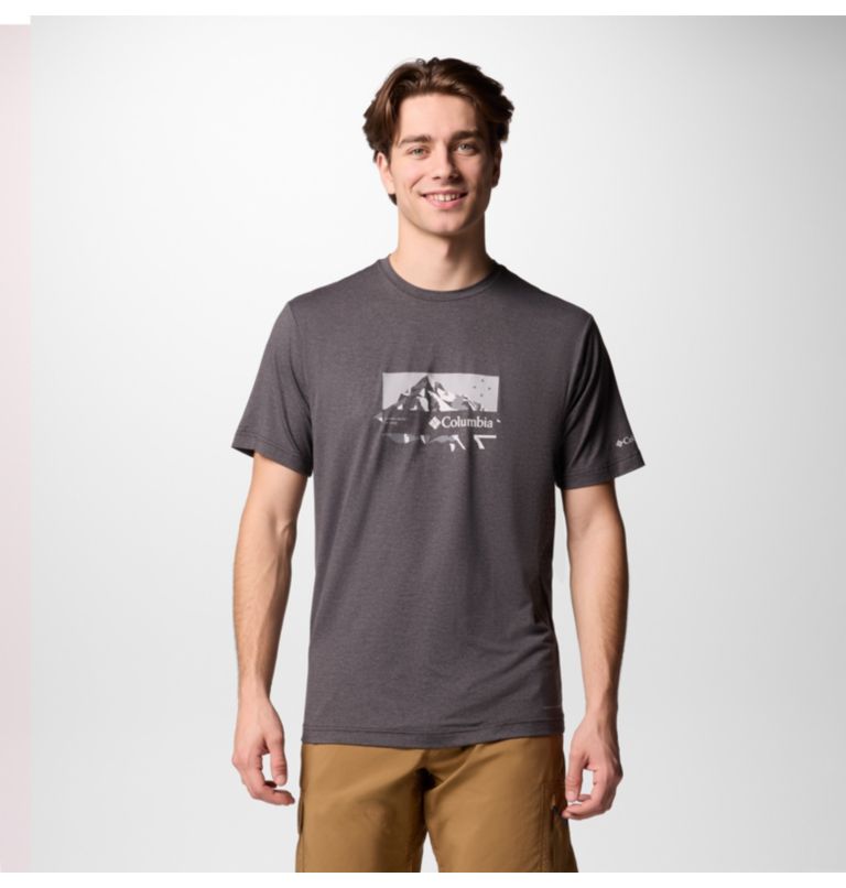 Men's Kwick Hike Technical T-Shirt, Color: Black Heather, Peak Direction, image 1