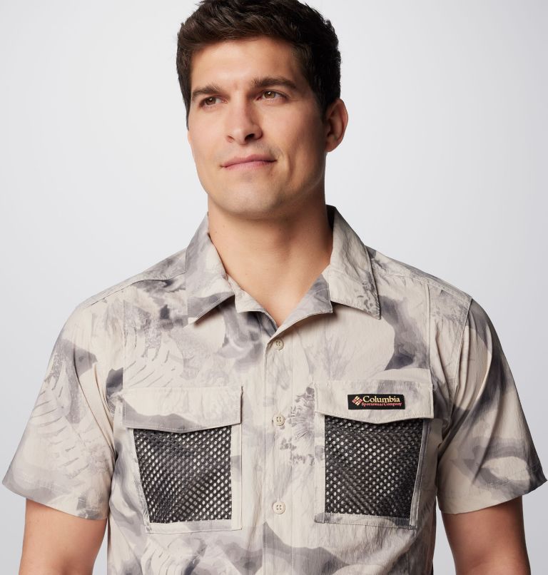 Men's Painted Peak Woven Short Sleeve Top, Color: Dark Stone Pearhip Print, image 5