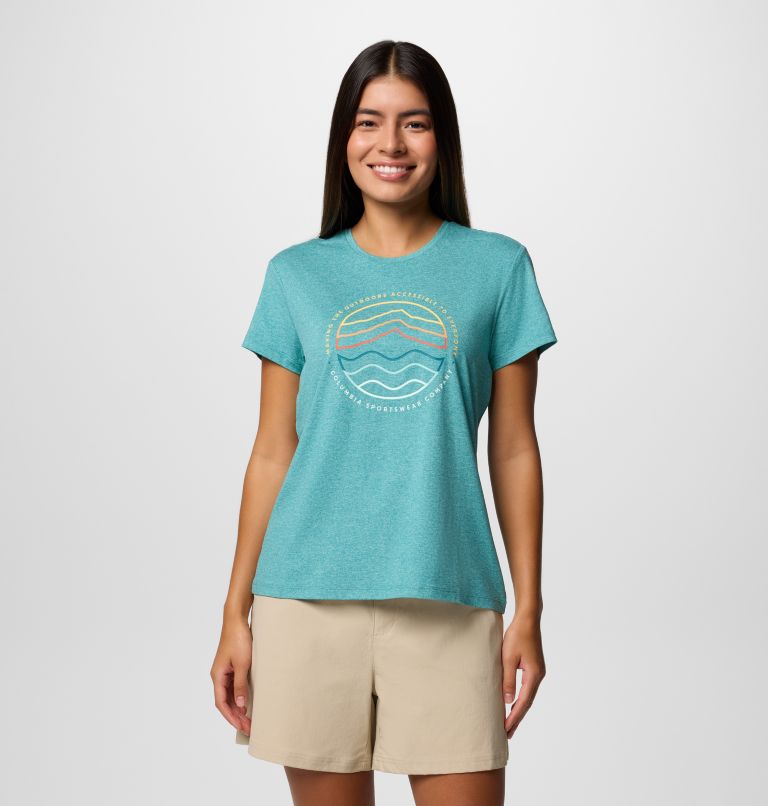 T-shirt tecnica stampata Sloan Ridge da donna, Color: Teal, Find Your Trail, image 1