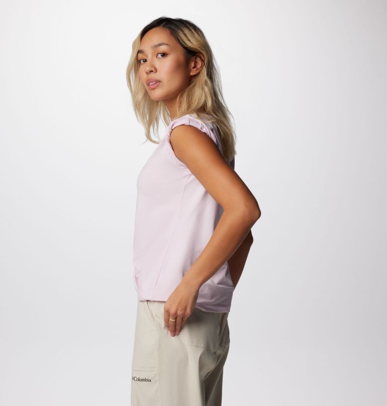 Women's Sloan Ridge Technical Graphic T-Shirt, Color: Pink Dawn Heather, Linear Landscape, image 4
