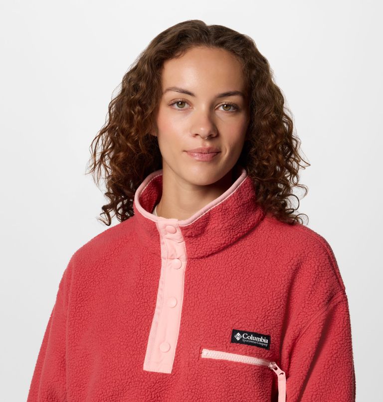 Women's Helvetia II Cropped Sherpa Half Snap Fleece, Color: Daredevil, image 4