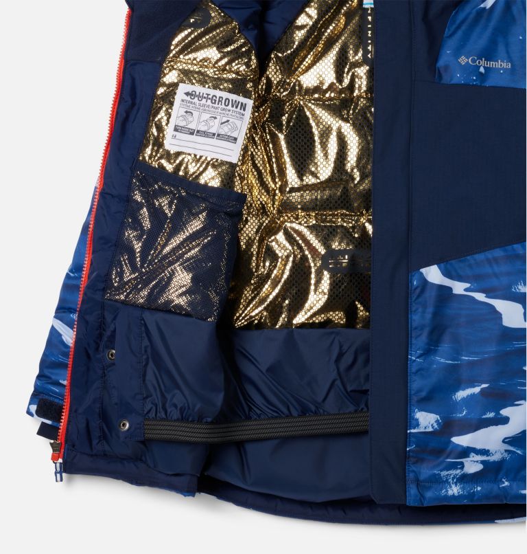 Boy's Mighty Mogul III Waterproof Printed Ski Jacket, Color: Mountain Blue Windblown, Collegiate Navy, image 3