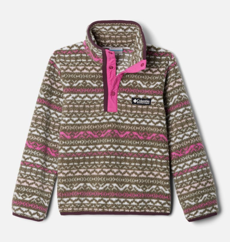 Kids' Helvetia II Printed Half Snap Fleece Pullover, Color: Pink Ice Madras, image 1