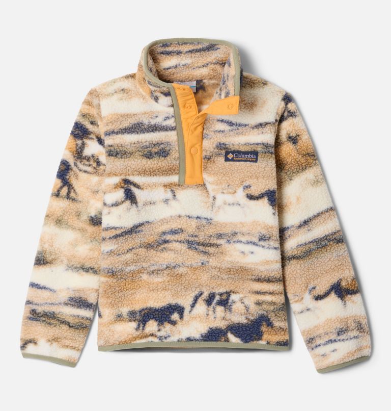 Kids' Helvetia II Printed Half Snap Fleece Pullover, Color: Lemon Wash Roaming, image 1