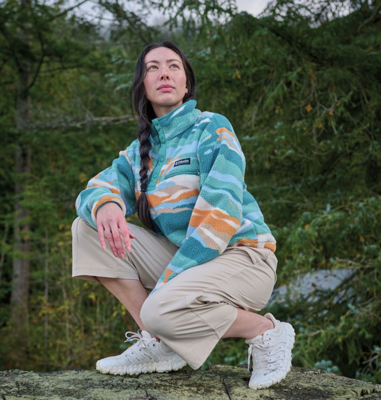 Pile cropped stampato con abbottonatura corta a pressione Helvetia II da donna, Color: Teal Rogue Valley, image 8