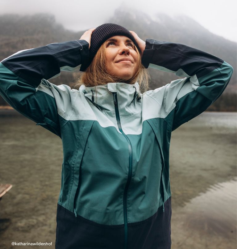 Women's Boulder Falls Waterproof Jacket, Color: River Blue, Collegiate Navy, Spray, image 9