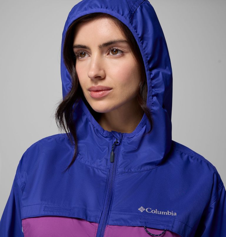 Women's Crested Canyon Hooded Windbreaker, Color: Razzle, Spray, Clematis Blue, image 5