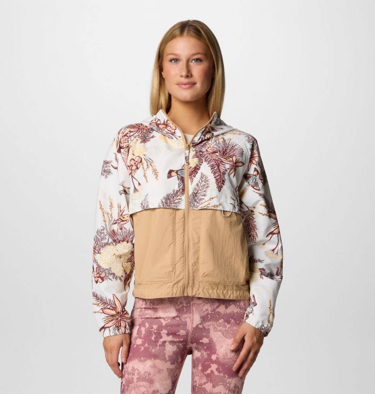 Women's Spire Valley Printed Hooded Windbreaker, Color: Sea Salt Outbacked, Canoe, image 1