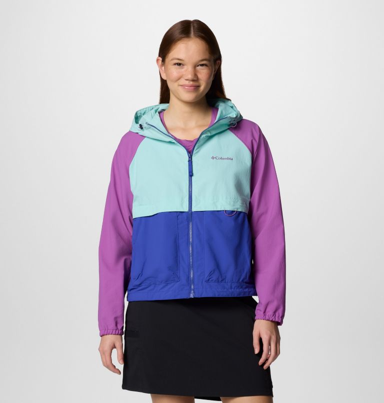 Women's Spire Valley Windbreaker, Color: Clematis Blue, Spray, Razzle, image 1