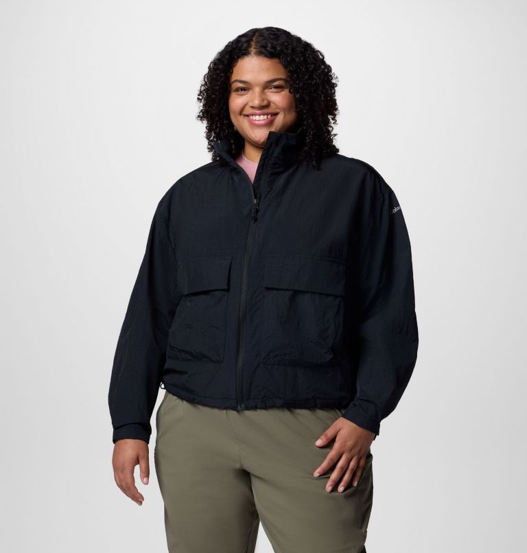 Women's Paracutie Cropped Cargo Windbreaker - Plus Size, Color: Black, image 1