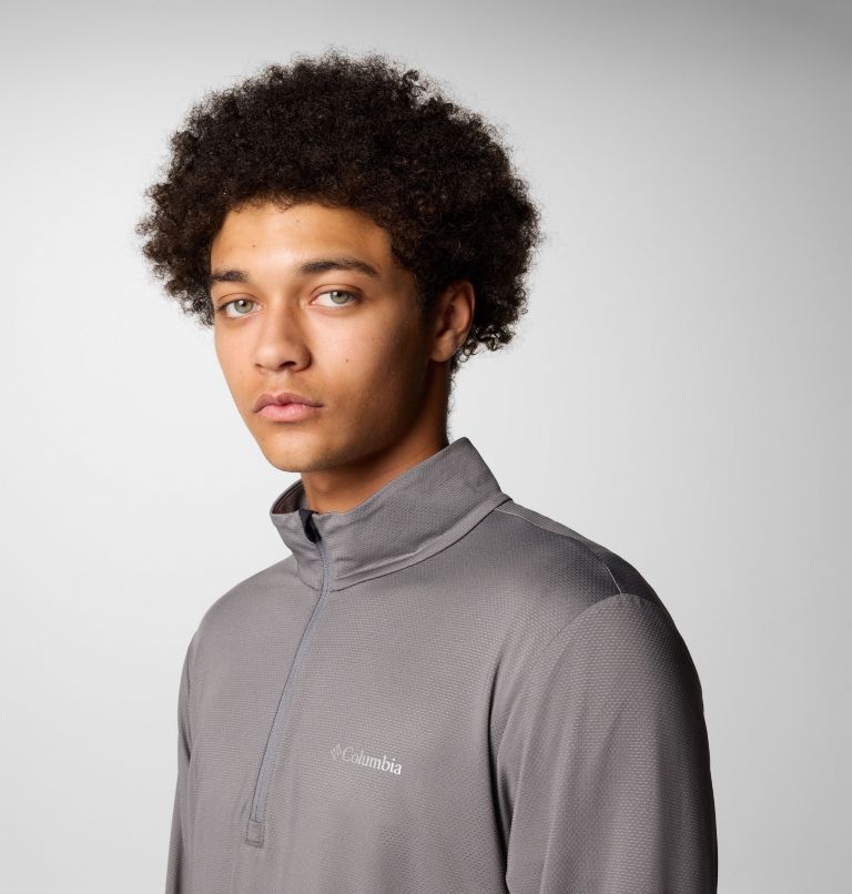 Men's Three Pitch Half Zip Shirt, Color: City Grey, Black, image 5