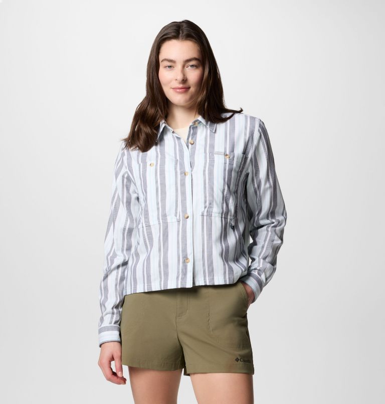 Femme Chemise à manches longues à motifs tissés Brea Falls, Color: Collegiate Navy Waterfall Stripe, image 1
