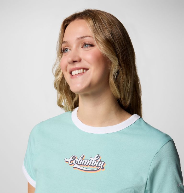 Women's Rolling Bend Graphic Ringer T-Shirt, Color: Spray, Elevated Script, image 4