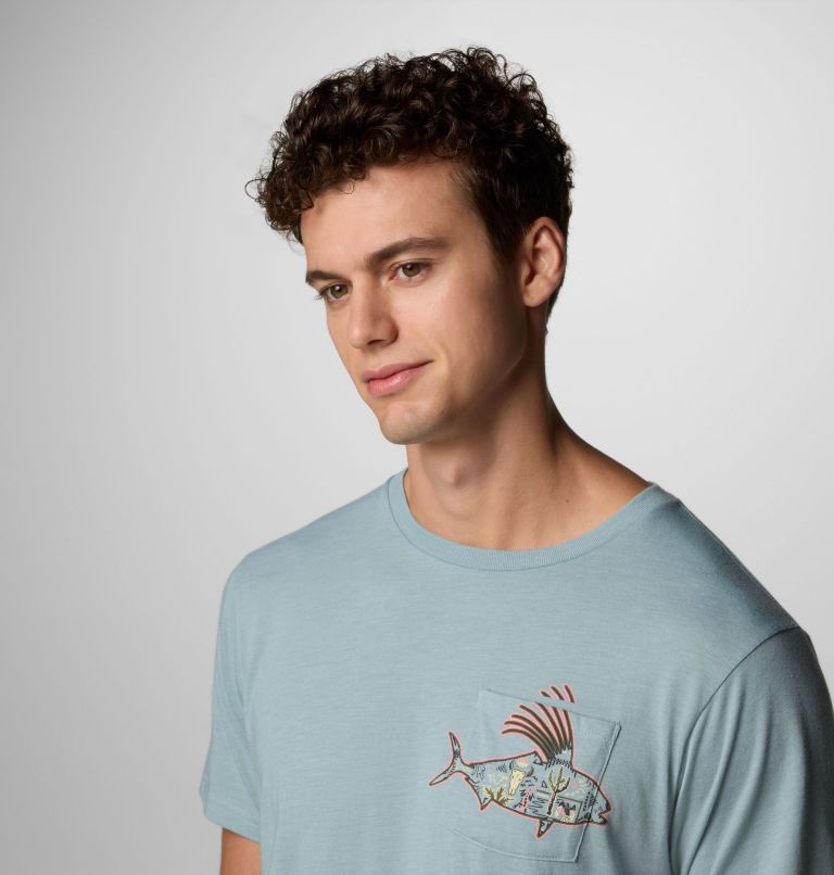 Men's PFG Wild Cast Pocket T-Shirt, Color: Crushed Blue, PFG Pocket Baja Rooster, image 5