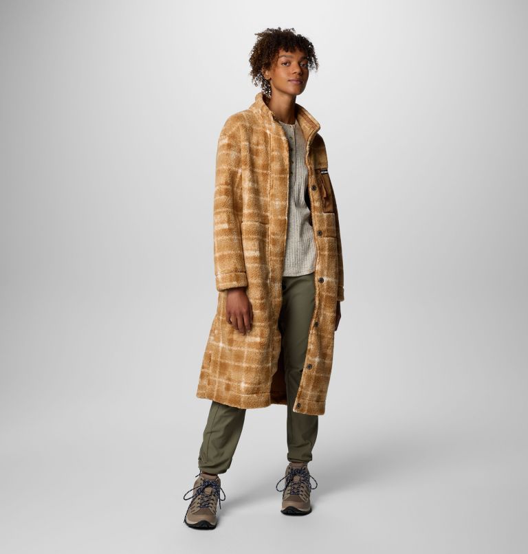 Veste Polaire Longue en Sherpa Winter Warmth Femme, Color: Camel Brown Omblur, image 3