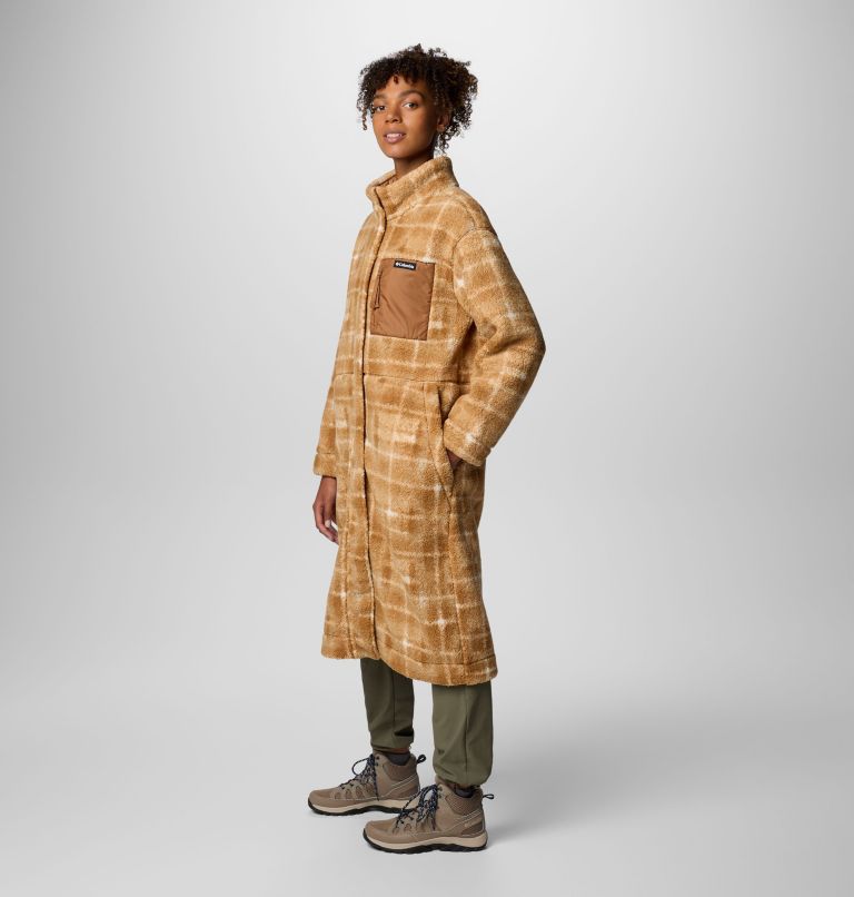 Veste Polaire Longue en Sherpa Winter Warmth Femme, Color: Camel Brown Omblur, image 4